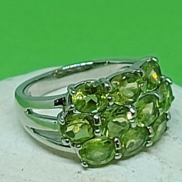 Natural Peridot 14K White Gold on 925 Sterling Silver Earrings & Ring (Sz 7) Set - Picture 7 of 7